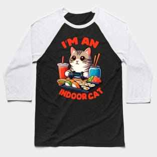 Funny Indoor Cat Eating Sushi Baseball T-Shirt